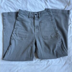 JBD grey baggy jeans with exposed front pockets, women’s size 26